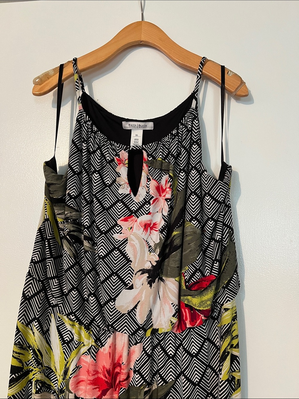 White House Black Market Black Maxi Dress with Pink Floral Print - Picture 2 of 4